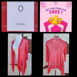 FREE ! New $79 CHICO'S Small Coral Sheer Lightweight Open Sweater Cardigan
